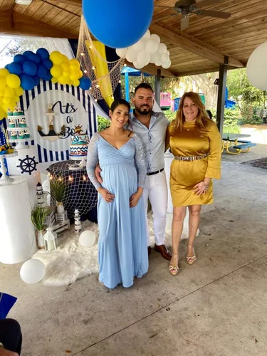 Miniatura 2 de Molliya - Vestido largo de maternidad de encaje y hombros descubiertos Maxi vestido elegante elástico, para baby shower y sesión de fotografías