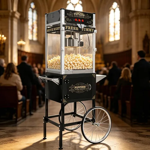 Miniatura 11 de Máquina comercial para palomitas de maíz de 32 oz con carrito - Hervidor de acero inoxidable con ruedas, bandeja calefactora y vidrio templado