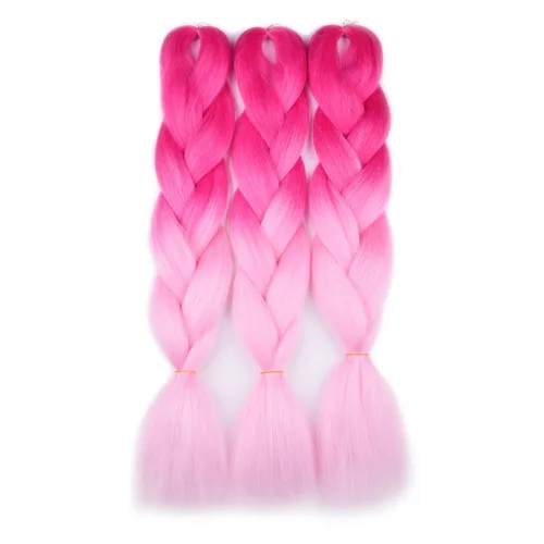 Cabello trenzado ombré (rosa/rosa claro), 3 extensiones de cabello trenzado jumbo para trenzas de caja de 24 pulgadas, sello de agua caliente, suave
