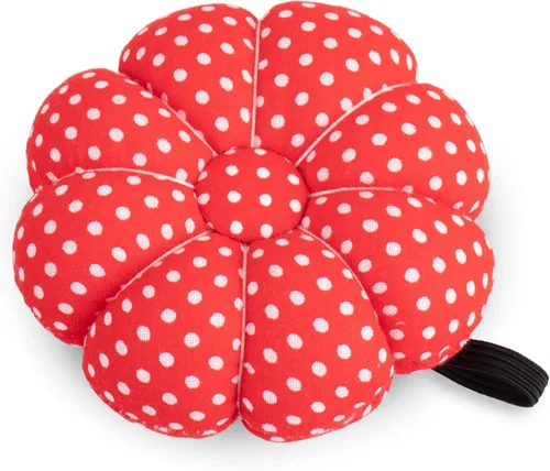 Rolybag Alfileres de muñeca con correa elástica, cojín de aguja de calabaza para costura, pinza de aguja portátil, para costura o manualidades (rojo)