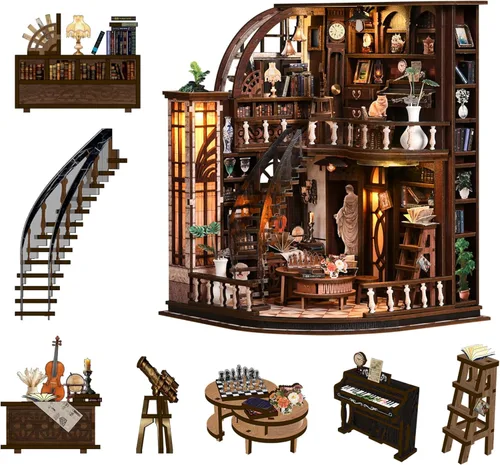 Roroom 3D Puzzles for Adults, Vintage Book Nook Kit with LED Light, Wooden DIY Miniature House Kit for Bookshelf Decor-Creative Crafts for Family
