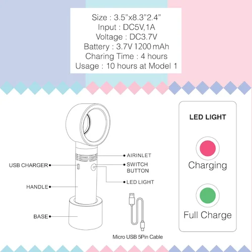 Miniatura 6 de Lyon Lash Portable USB Rechargeable Bladeless Mini Fan/Air Conditioning Blower/Handheld Cooling Dryer, Essential Eyelash Extension Supplies, Dries