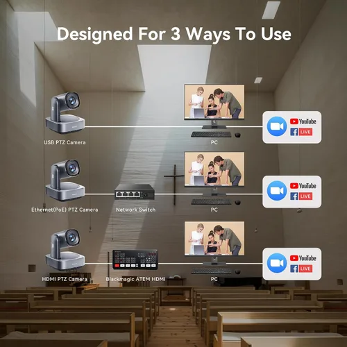 Miniatura 8 de Tenveo Cámara PTZ 4K AI Humanoid & Seguimiento Automático de Cara 20X Zoom Óptico+8X Digital Zoom USB3.0/HDMI/LAN PoE Cámara IP de Transmisión