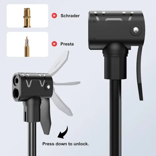 Miniatura 7 de Bike Pump, 25” Height Full Size Bicycle Pump with 160 PSI High Pressure, Bike tire Pump with Presta and Schrader Valve, Bike Air Pump for Bike