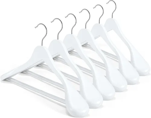 HOUSE DAY Perchas de madera maciza de alta calidad para mujer, perchas de madera de hombro ancho, perchas para trajes con barra antideslizante para