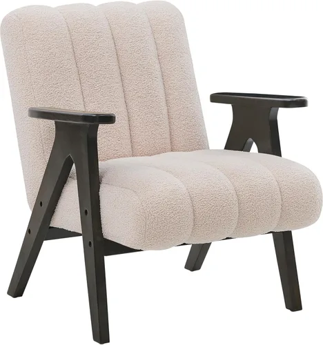 Miniatura 8 de Roundhill Furniture Rella Modern Teddy Sherpa - Silla decorativa con marco de madera espresso, color beige