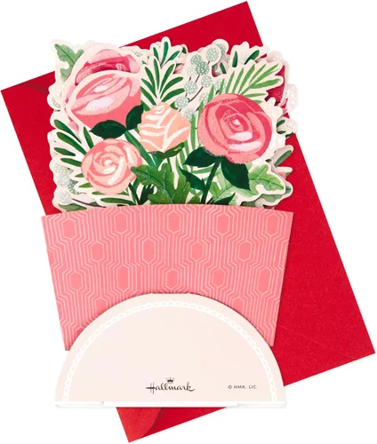 Miniatura 8 de Hallmark Tarjeta emergente del día de San Valentín, ramo de flores rosadas (Happy Heart) Tarjeta 3D de papel maravilloso