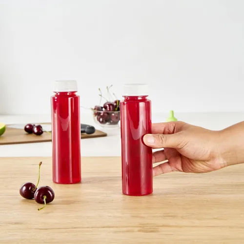 Miniatura 7 de Botella de plástico transparente redonda de 8 onzas para jugo prensado en frío - con tapa de seguridad, libre de BPA - 5,7 x 5,7 x 24,8 cm - caja