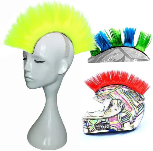 Miniatura 11 de Cresta estilo mohicano con adhesivo para casco de motocicleta, bicicleta, esquí, snowboard. Incluye peluca estilo mohicano para trajes de skinhead