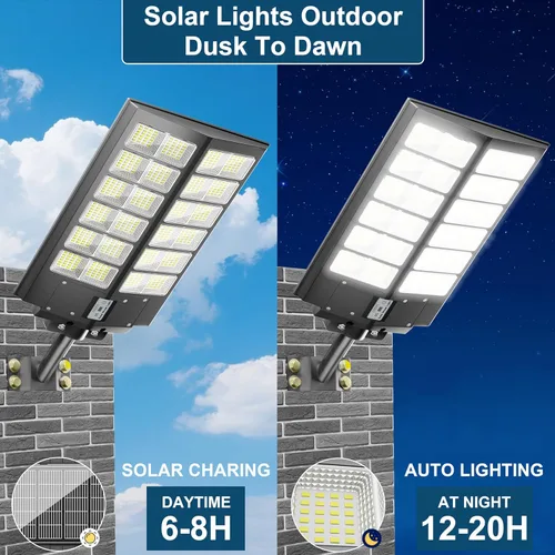 Miniatura 3 de Loyoele 9000W Luces solares de calle para exteriores 120000 lm, luz solar para estacionamiento comercial 7000 K, luces solares de inundación