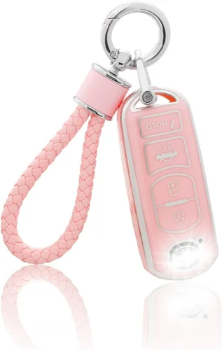 Miniatura 32 de YO&YOYE Funda para llavero Ford con llavero, funda de TPU suave rosa para F150 Explorer Mustang Edge Lincoln MKZ MKX MKC