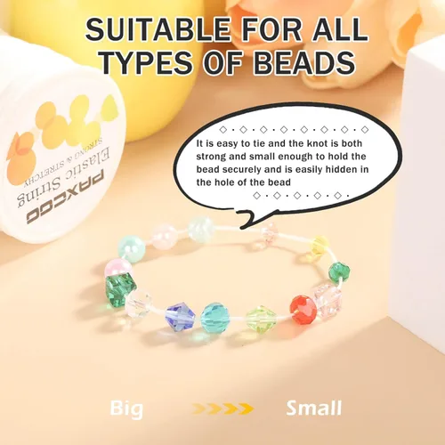 Miniatura 6 de Paxcoo 1,4 mm de cuerda elástica para pulseras, cordón de cuentas elástico blanco para hacer pulseras