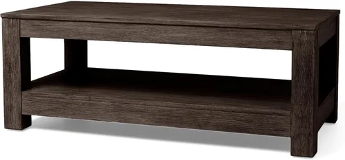Maven Lane Paulo - Mesa de centro rectangular de 18 pulgadas con almacenamiento, madera maciza marrón, ideal para sala de estar y sala de estar