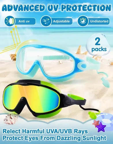 Miniatura 2 de WIN.MAX Paquete de 2 gafas de natación antiniebla, anti rayos UV, visión transparente para hombres, mujeres, niños y niñas, gafas de natación