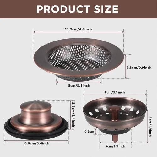 Miniatura 2 de Mudder 3 piezas de colador y tapón de drenaje para fregadero de cocina, tapón de eliminación de basura de acero inoxidable con asa, filtro universal