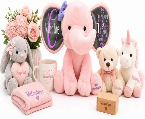 Miniatura 2 de Animal de Peluche Elefante Personalizado - Anuncio Personalizado de Estadísticas de Nacimiento Animales de Peluche Elefante para Bebés, Baby Shower