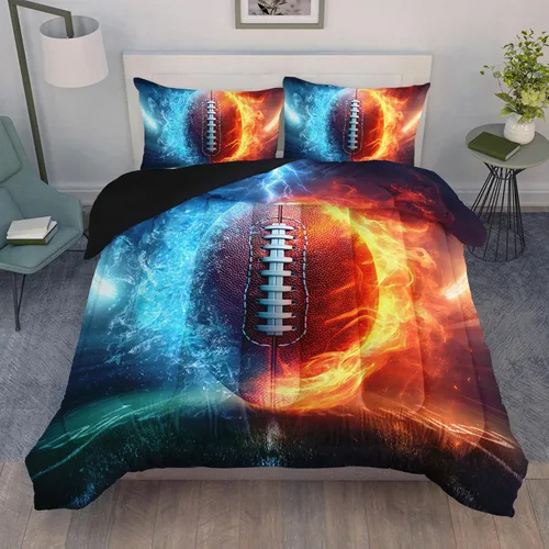 Miniatura 2 de QOOMO Juego de edredón de fútbol americano de 3 piezas, tamaño individual, juego de ropa de cama de fuego y agua para adolescentes, niños y niñas