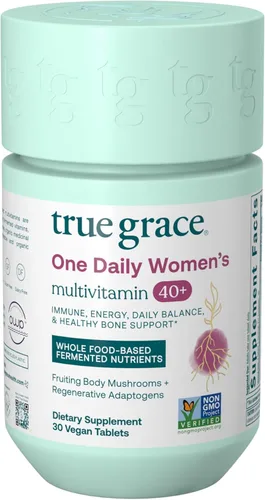 True Grace One Daily Multivitamínico para mujer con más de 40 minerales fermentados, adaptógenos orgánicos y hongos Energía, inmune, apoyo óseo, sin