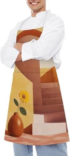 Miniatura 4 de MUSM Apron for Adults - 27.6 X 31.5 Inch, Heavy-Duty Polyester Aprons with Two Large Pockets, Waterproof Vase And Flowers Kitchen Apron for Cooking