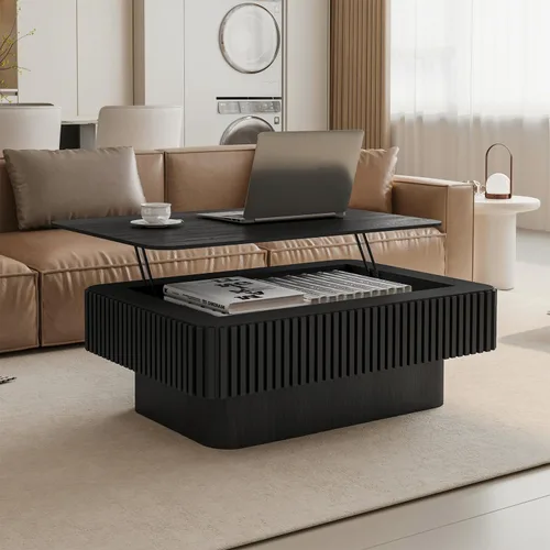 Miniatura 12 de LKTART Mesa de Centro con Tapa Elevable para Sala de Estar, Mesa de Centro Acanalada de Acento con Almacenamiento, Mesa de Té Central Rectangular