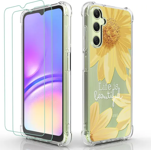 Osophter Funda para Galaxy A05 A05S: transparente para mujeres y niñas con 2 protectores de pantalla, esquinas reforzadas, TPU absorción de golpes,