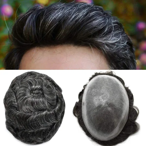 Miniatura 57 de Hair Nature - Tupé para hombres, sistema de repuesto de piezas de cabello humano, unidades de pelo negro con bucle en V de piel fina, 100% cabello