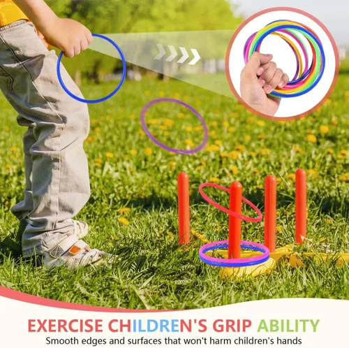 Miniatura 5 de OBTANIM Juego de lanzamiento de anillos de plástico de 12 piezas para niños y anillos de lanzamiento al aire libre para juego de práctica
