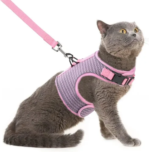 Miniatura 15 de PUPTECK Juego de arnés y correa de malla suave para gatos, arnés acolchado para mascotas, a prueba de escape, para gatos, perros pequeños, conejos