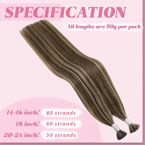 Miniatura 6 de YoungSee Itip - Extensiones de cabello humano con punta en I, color marrón, extensiones de cabello humano con punta en I, con mechas marrón oscuro