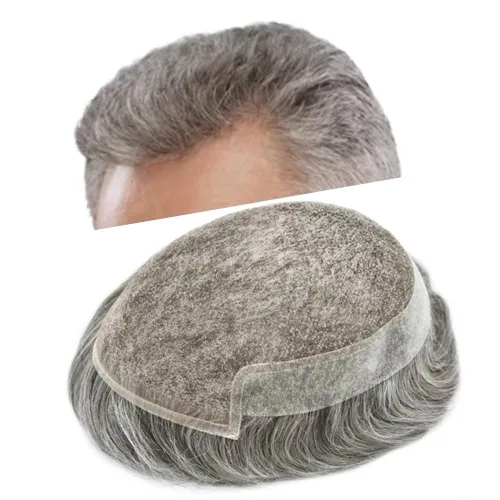 Miniatura 192 de Sistema de repuesto de cabello humano europeo con encaje frontal suizo para hombre, tupé para hombre, pieza de cabello, nudo blanqueado, línea #17