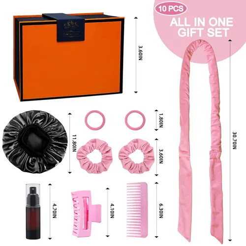 Miniatura 4 de Diadema rizadora extra larga sin calor durante la noche para cabello largo, sin rizadores de calor para dormir (caja de regalo rosa)