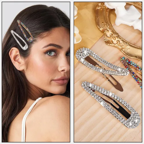 Miniatura 5 de 8 pinzas para el cabello con diamantes de imitación, pasadores para el cabello con cristales de gota de agua, horquillas de metal brillante, plateado