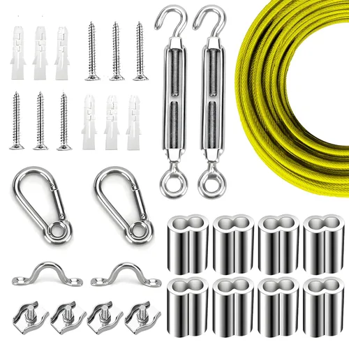 Miniatura 4 de Kit de suspensión de luces de cuerda de globo, cable guía de luz para exteriores, cable de acero inoxidable recubierto de vinilo, incluye 50 pies