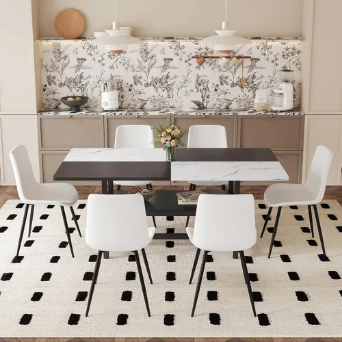 Miniatura 15 de Juego de mesa de comedor de 71 pulgadas para 6 personas con estante de almacenamiento, juego de mesa de comedor rectangular industrial moderna