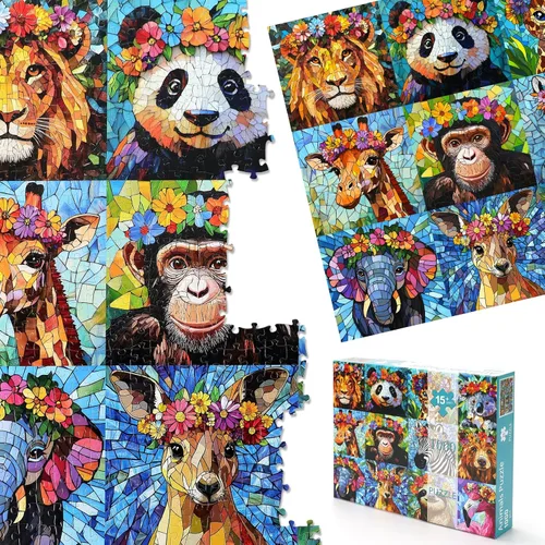 Miniatura 5 de Rompecabezas de 1000 piezas para adultos, rompecabezas de mosaico colorido de vida silvestre, diseño de animales de la selva con flores, perfecto