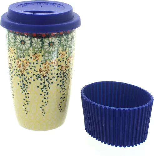 Miniatura 12 de Blue Rose Polish Pottery - Taza de café de viaje de mariposa amarilla y azul - 12 oz - Taza para llevar, se adapta a la mayoría de portavasos