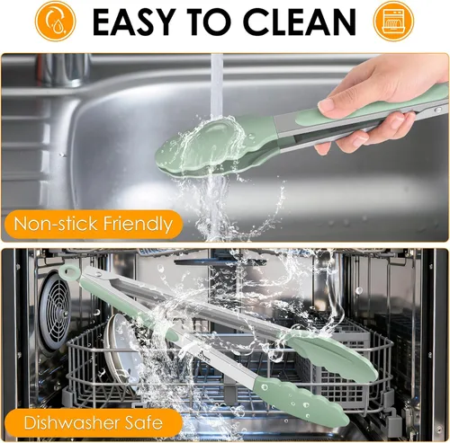 Miniatura 7 de HOTEC Pinzas de Cocina Premium de 7 y 9 Pulgadas, Pinzas de Cocina de Acero Inoxidable con Bloqueo y Puntas de Silicona, Antiarañazos y Resistentes