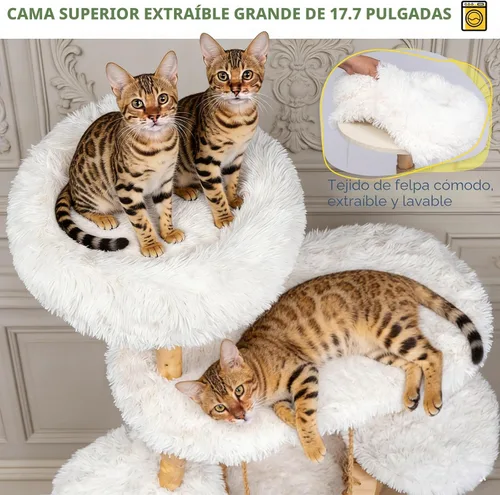 Miniatura 3 de Árbol de madera maciza para gatos de interior, torre moderna de varios niveles para gatos de 54 pulgadas con cesta colgante, postes rascadores
