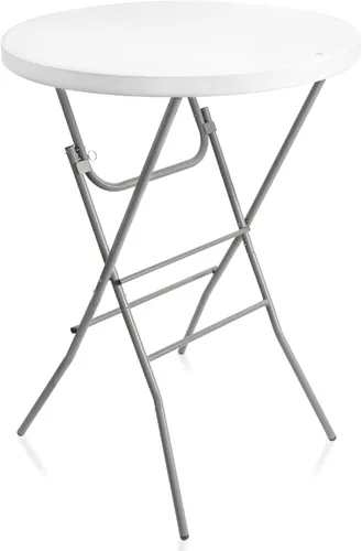 Byliable Mesa de Cóctel Blanca de 32 Pulgadas de Altura, Plegable, Portátil, de Altura de Barra, Mesa Redonda con Patas Grises Desmontables, para