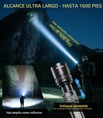 Miniatura 5 de Esgreen Linternas LED recargables de alto lúmenes 20000, paquete de 2, linterna brillante de un solo clic de larga duración de 12 horas, luz flash