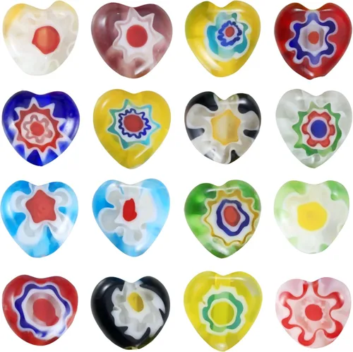 Miniatura 2 de Weebee Millefiori - Cuentas sueltas de cristal con forma de corazón y flores planas, cuentas espaciadoras redondas para hacer joyas, 100