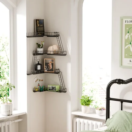 Miniatura 2 de Estante de pared Fire Escape – Estantes de pared esquineros de 4 niveles de estilo urbano moderno, estante de escalera de metal fácil de instalar