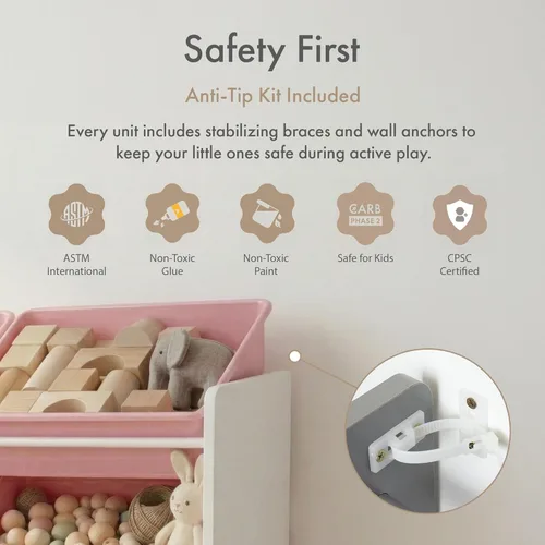 Miniatura 7 de Humble Crew Organizador de almacenamiento de juguetes para niños con 12 cubos de plástico, blanco/rosa, contenedores extraíbles para sala