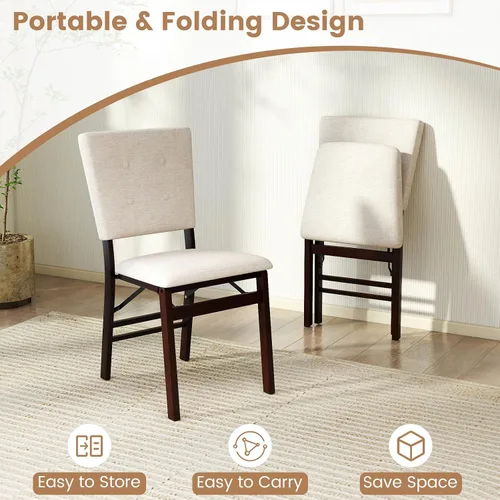 Miniatura 4 de Giantex - Juego de 2 sillas de comedor plegables, silla de cocina sin brazos con asiento acolchado y respaldo inclinable, patas de madera de goma