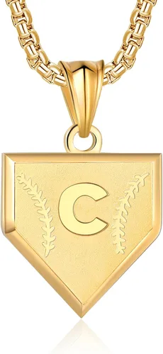 Miniatura 55 de Collar con inicial de la A a la Z para niños, de acero inoxidable, con dije de escudo de letra, cadena de 22 + 2 pulgadas, inspirador de béisbol