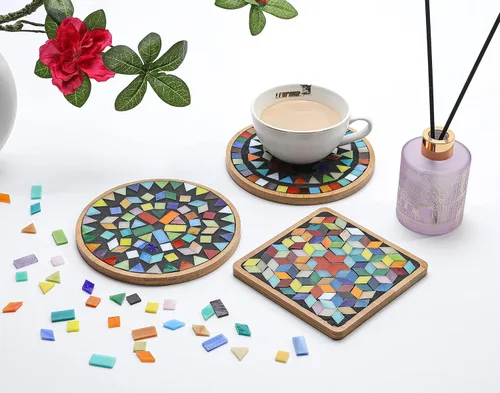 Miniatura 6 de Lanyani Juego de 2 juegos de manualidades de mosaico de bricolaje, azulejos de mosaico, kit de posavasos para hacer tu propio proyecto de mosaico, 2