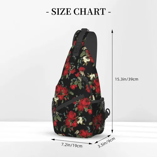 Miniatura 3 de Junong Bolso bandolera bandolera para viajes, senderismo, pecho, mochila deportiva para mujeres y hombres, Patrón floral de rosas rojas