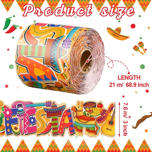 Miniatura 2 de Panelee Let's Fiesta Border - Tablero de anuncios de 68.9 pies, con borde de mariposas, flores, abeja, espacio, inspirador, linda decoración