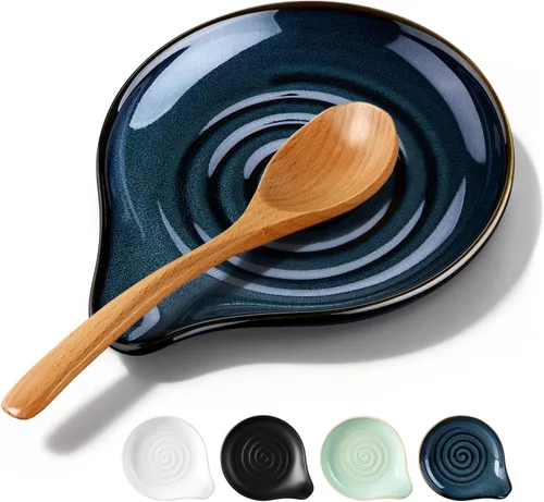 Miniatura 13 de Herogo - Soporte de cuchara de acero inoxidable negro para estufa de cocina, soporte grande para espátula de cocina con parte inferior cuadrada