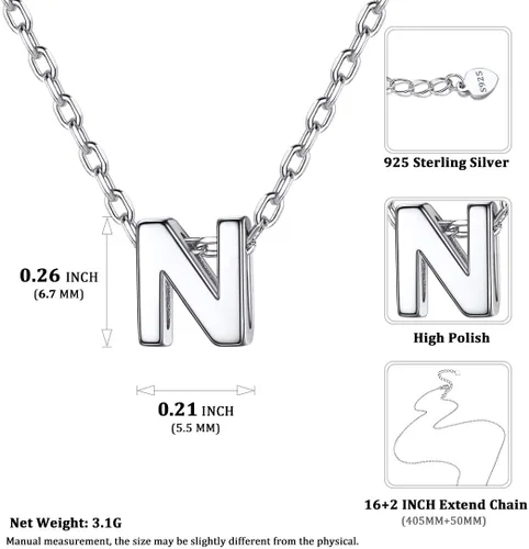 Miniatura 5 de ChicSilver - Collar de plata de ley 925 con inicial para mujeres y niñas, joyería de letras delicadas, para regalo personalizado (con caja de regalo)